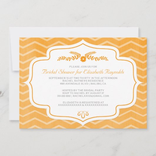 Invitations de douche nuptiale Orange Chevron (Devant)