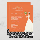 Invitations de douche nuptiale orange et noire (Devant / Derrière)