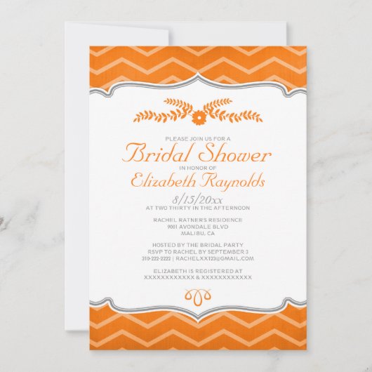 Invitations de douche nuptiale Orange Zigzag (Devant)