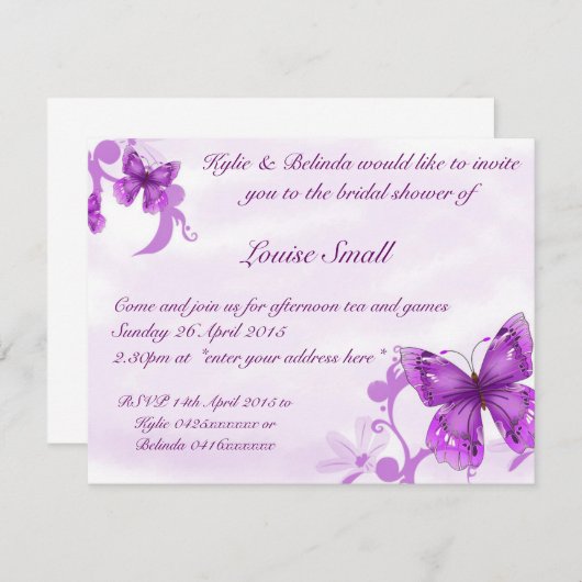 Invitations de douche nuptiale papillon (Devant / Derrière)