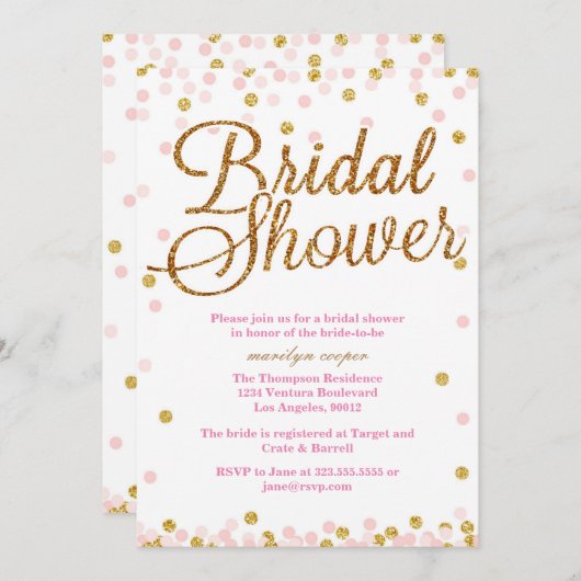 Invitations de douche nuptiale Parties scintillant (Devant / Derrière)