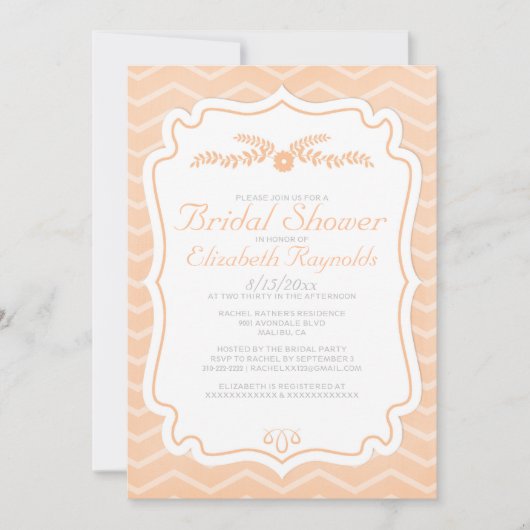 Invitations de douche nuptiale Peach Chevron Strip (Devant)