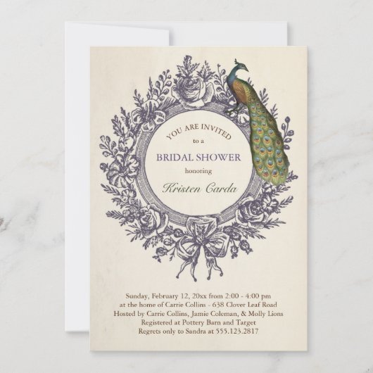 Invitations de douche nuptiale Peacock (Devant)