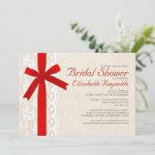 Invitations de douche nuptiale Red Bow & dentelle (Debout devant)