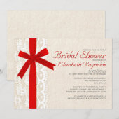 Invitations de douche nuptiale Red Bow & dentelle (Devant / Derrière)