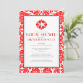 Invitations de douche nuptiale Red Monogram Damask (Debout devant)