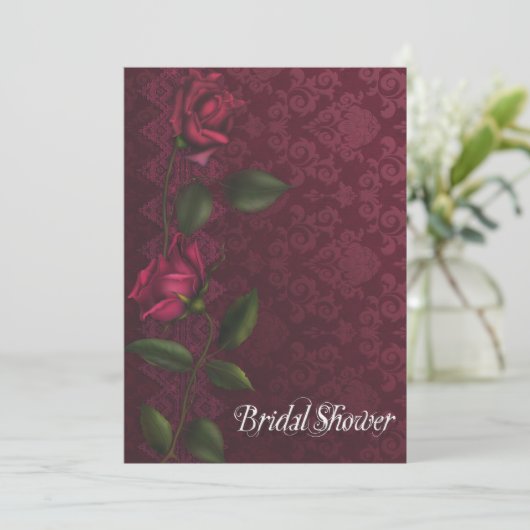 Invitations de douche nuptiale Red Rose Damask (Debout devant)