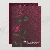 Invitations de douche nuptiale Red Rose Damask (Devant / Derrière)