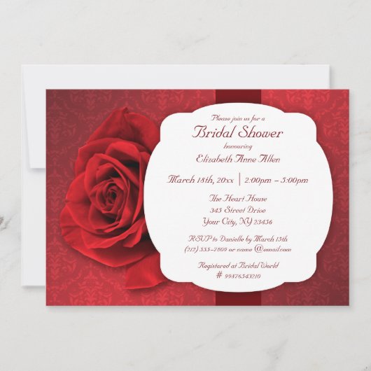 Invitations de douche nuptiale Red Rose Damask (Devant)