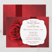 Invitations de douche nuptiale Red Rose Damask (Devant / Derrière)