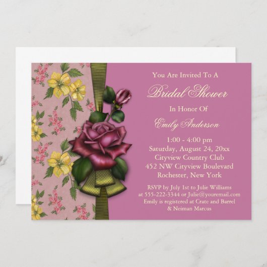 Invitations de douche nuptiale Red Roses (Devant / Derrière)