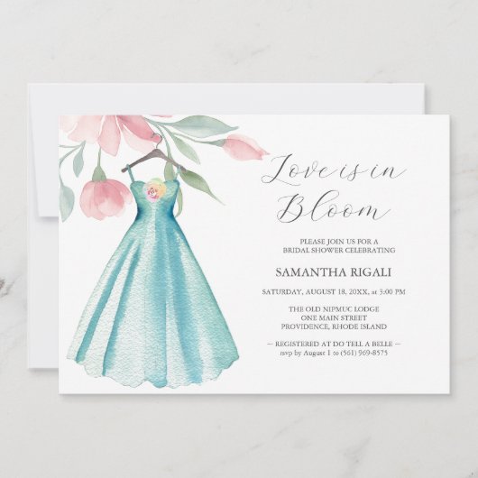 Invitations de douche nuptiale Robe Bleue Unique (Devant)