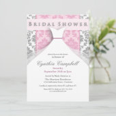 Invitations de douche nuptiale rose/argent Damas (Debout devant)