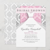 Invitations de douche nuptiale rose/argent Damas (Devant / Derrière)