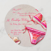 Invitations de douche nuptiale rose Bikini Beach (Devant / Derrière)