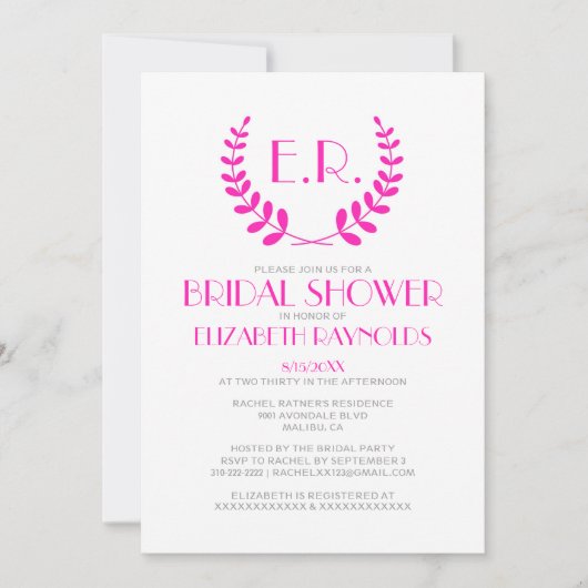 Invitations de douche nuptiale rose chaud (Devant)