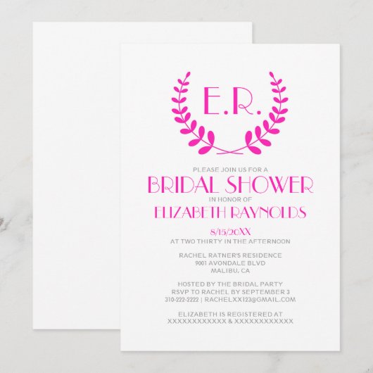 Invitations de douche nuptiale rose chaud (Devant / Derrière)