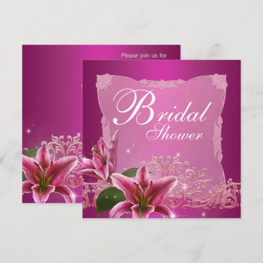 Invitations de douche nuptiale rose chaud (Devant / Derrière)