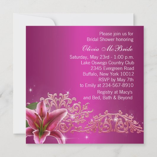 Invitations de douche nuptiale rose chaud (Dos)
