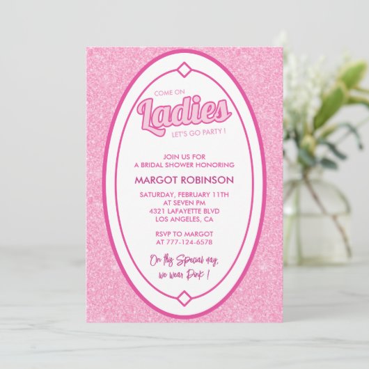 Invitations de douche nuptiale rose chaud Chic Mod (Debout devant)