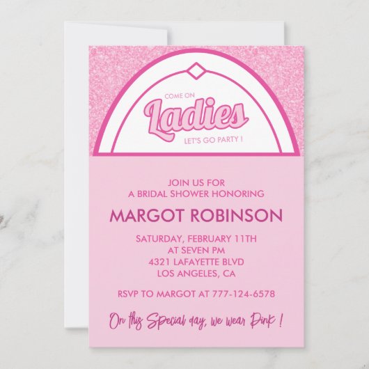 Invitations de douche nuptiale rose chaud girly ma (Devant)