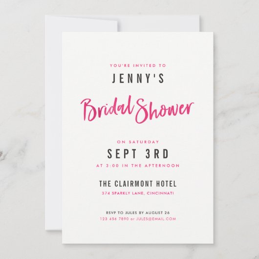 Invitations de douche nuptiale rose chaud simple (Devant)