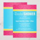 Invitations de douche nuptiale rose Damask Aqua ja (Devant / Derrière)