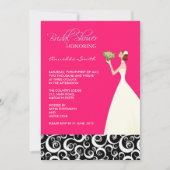 Invitations de douche nuptiale rose et noire (Devant)