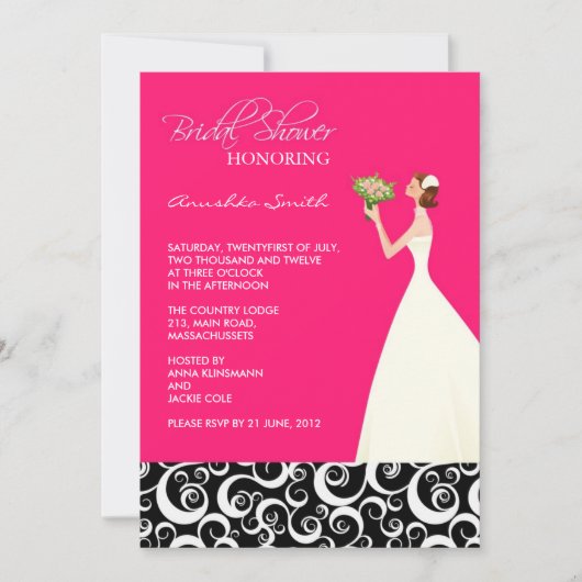 Invitations de douche nuptiale rose et noire (Devant)