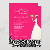 Invitations de douche nuptiale rose et noire (Devant / Derrière)