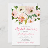 Invitations de douche nuptiale rose, fleurs roses (Devant)