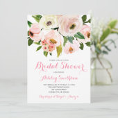 Invitations de douche nuptiale rose, fleurs roses (Debout devant)