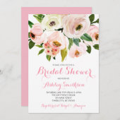 Invitations de douche nuptiale rose, fleurs roses (Devant / Derrière)