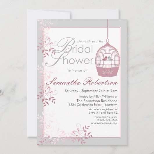 Invitations de douche nuptiale rose Inséparables (Devant)