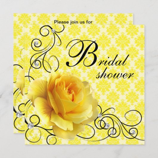 Invitations de douche nuptiale rose jaune noire (Devant / Derrière)