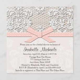 Invitations de douche nuptiale rose Pearl et dente