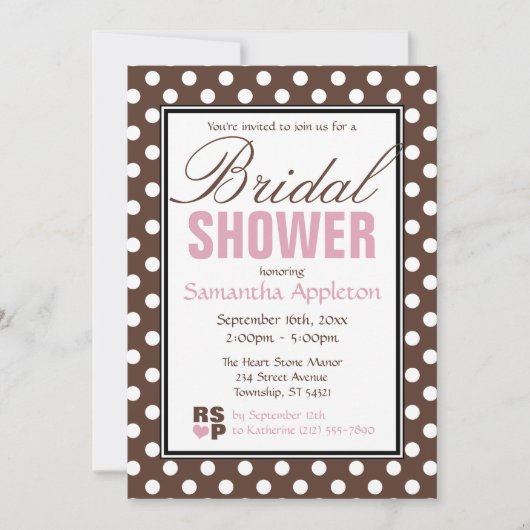 Invitations de douche nuptiale rose Polka Brown (Devant)
