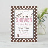 Invitations de douche nuptiale rose Polka Brown (Debout devant)