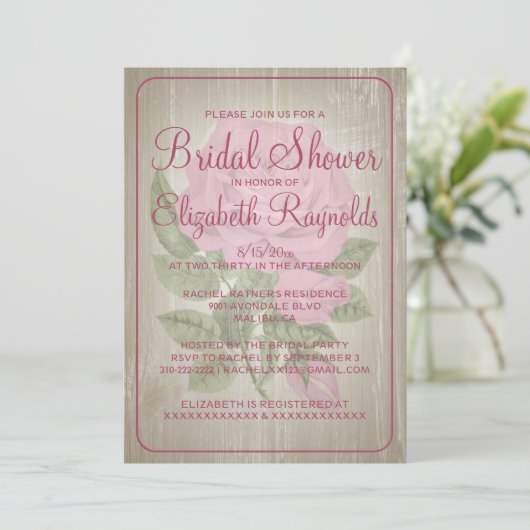 Invitations de douche nuptiale rose Rustique (Debout devant)