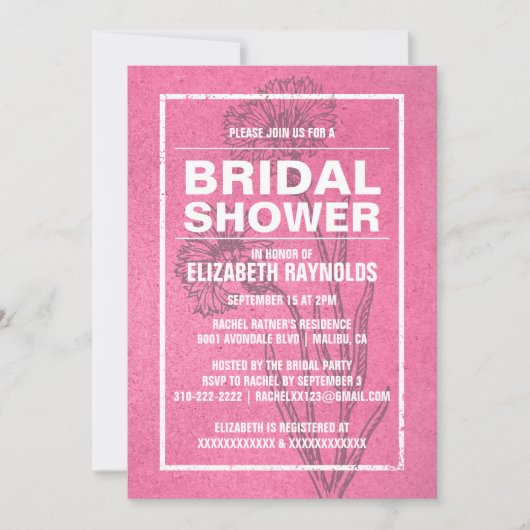 Invitations de douche nuptiale rose rustique (Devant)