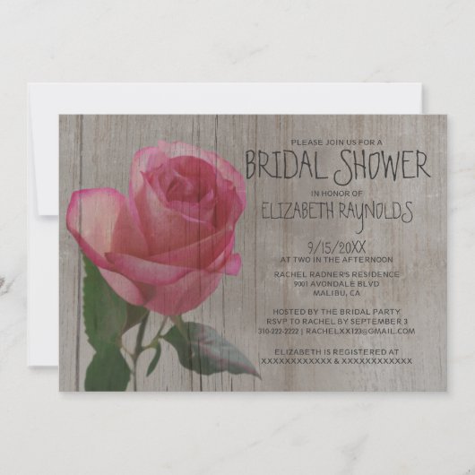 Invitations de douche nuptiale Rose rustique (Devant)