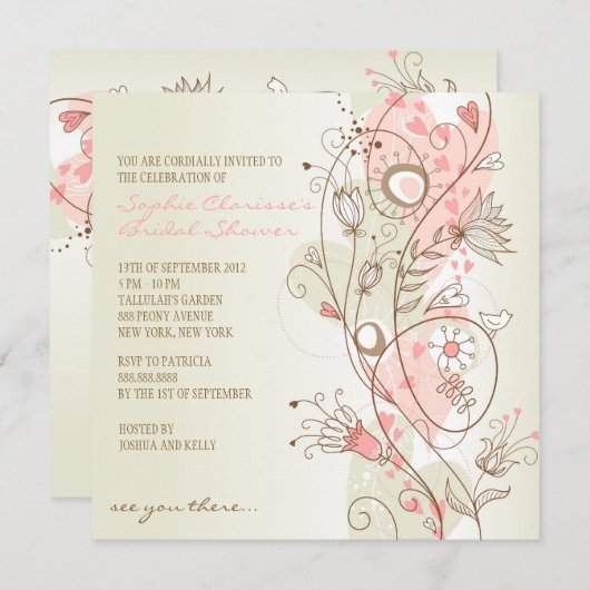 Invitations de douche nuptiale rose Vintage (Devant / Derrière)