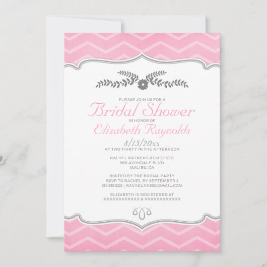 Invitations de douche nuptiale rose Zigzag (Devant)