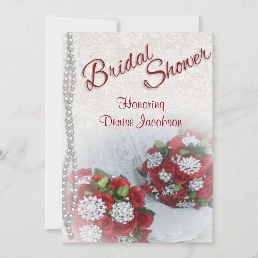 Invitations de douche nuptiale Roses et perles (Devant)