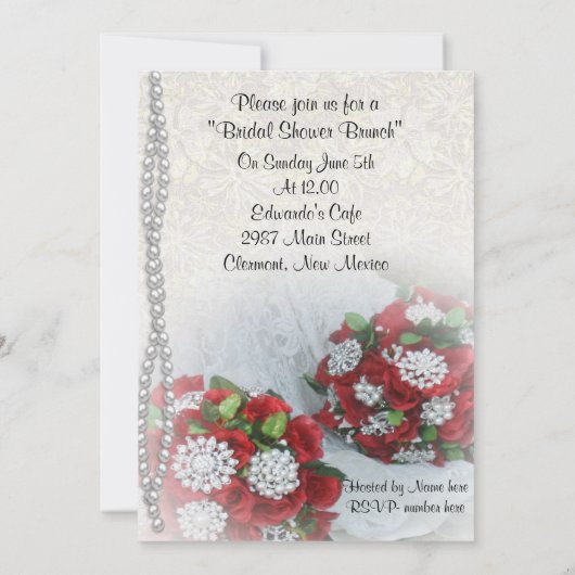 Invitations de douche nuptiale Roses et perles (Dos)