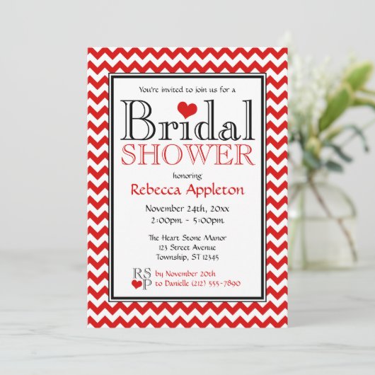 Invitations de douche nuptiale rouge et blanche Ch (Debout devant)