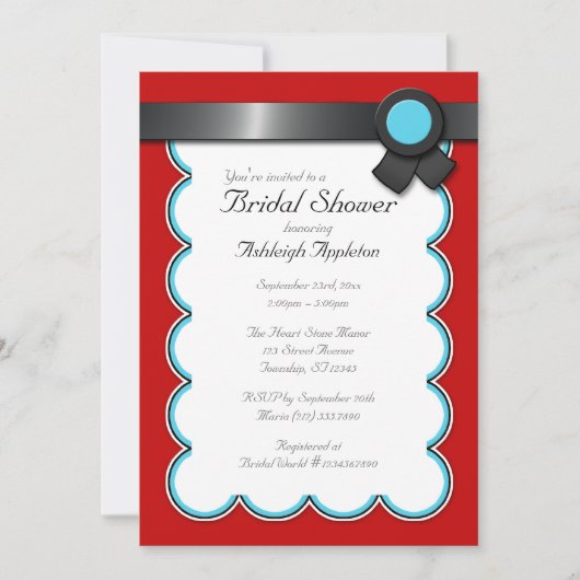 Invitations de douche nuptiale rouge et Turquoise, (Devant)