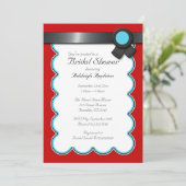 Invitations de douche nuptiale rouge et Turquoise, (Debout devant)