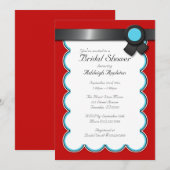 Invitations de douche nuptiale rouge et Turquoise, (Devant / Derrière)