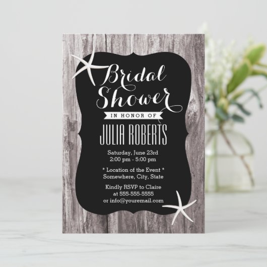 Invitations de douche nuptiale Rustic Beach Driftw (Debout devant)